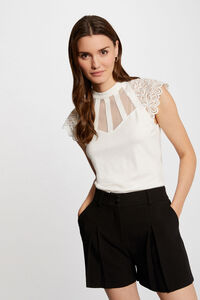 Cortefiel Short-sleeved T-shirt with lace White