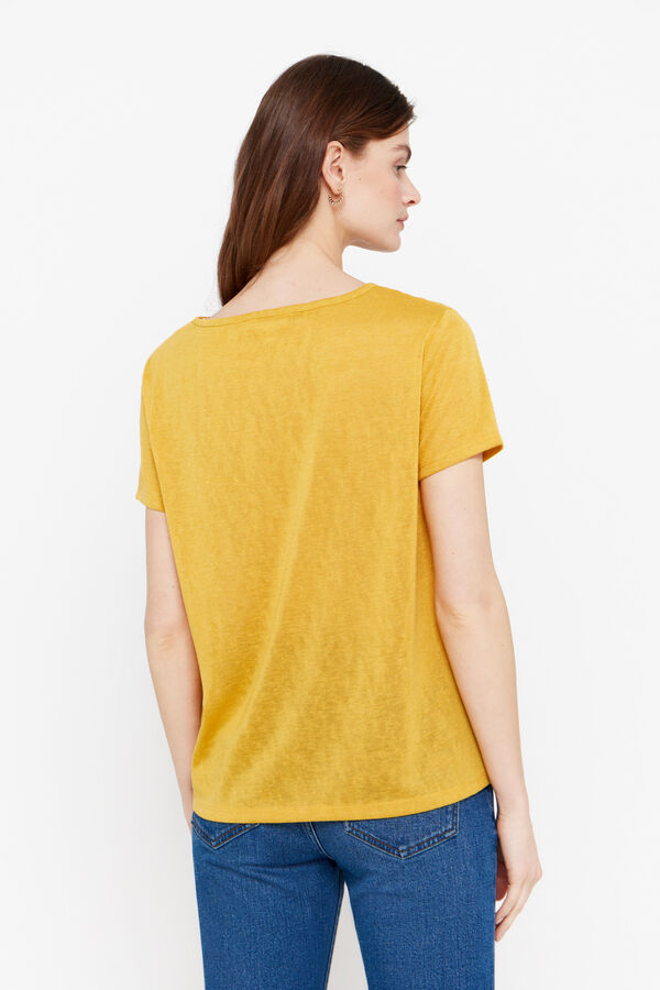 Cortefiel Linen look T-shirt Yellow