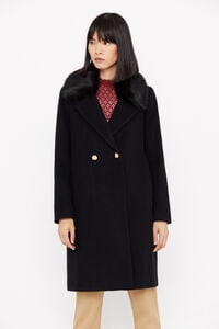 Cortefiel Fur-effect collar coat Black