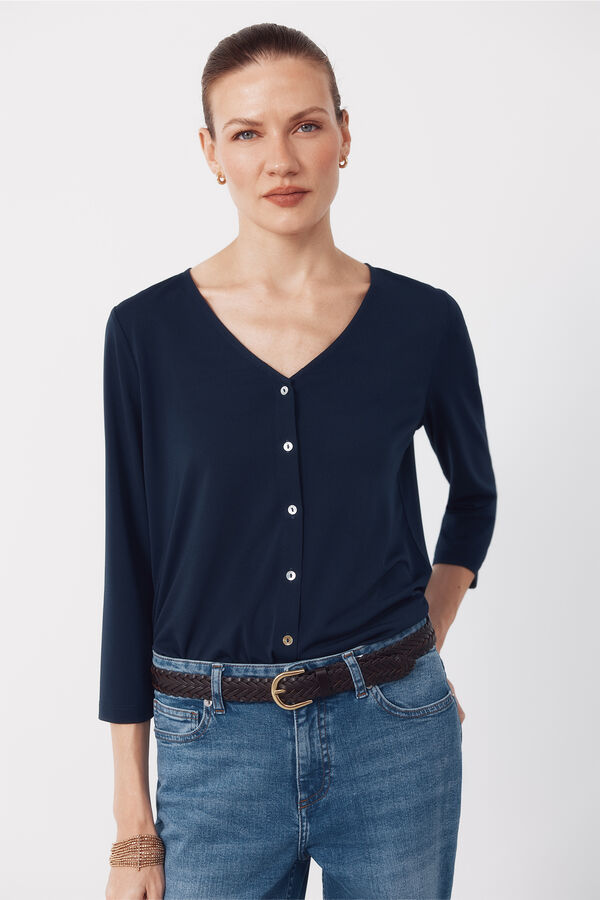 Cortefiel V- neckline top with buttons Navy