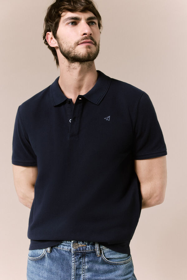 OOTO Polo b&aacute;sico em piqu&eacute; lavado Azul