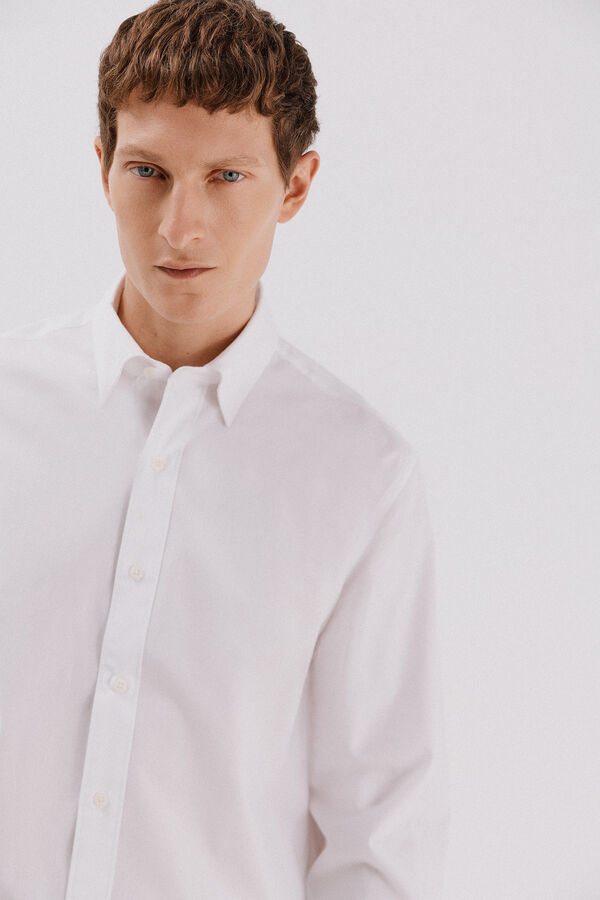 Cortefiel Camisa lisa algodón tencel Blanco