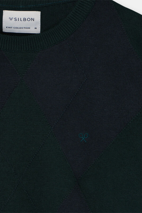 Silbon Camisola retrô com estampa de diamantes Verde