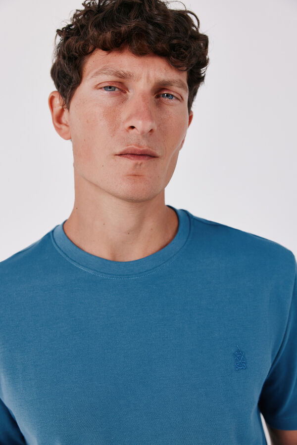 Cortefiel Piqu&eacute; fabric basic T-shirt Blue