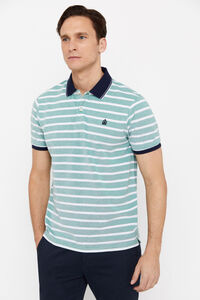 Cortefiel Striped Oxford polo shirt with contrast collar Green