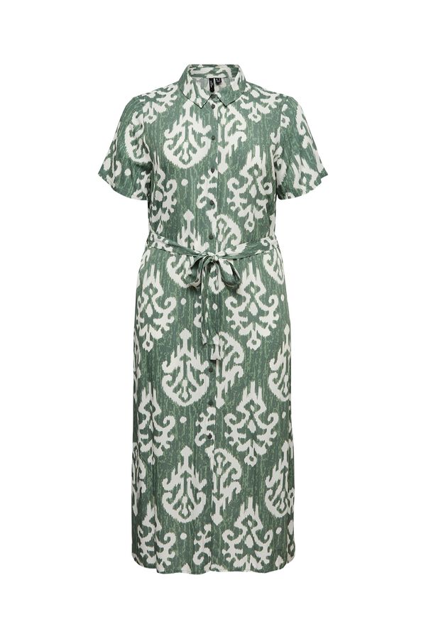 Vero Moda Curve Vestido midi estampado de manga curta tamanho grande Verde