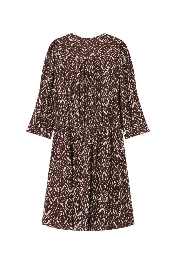 Grace & Mila Vestido curto de manga 3/4 com decote em V e estampado abstrata bicolor Castanho