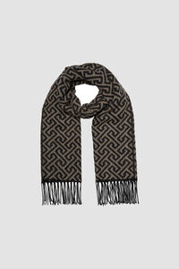 Cortefiel Printed scarf with fringe Black