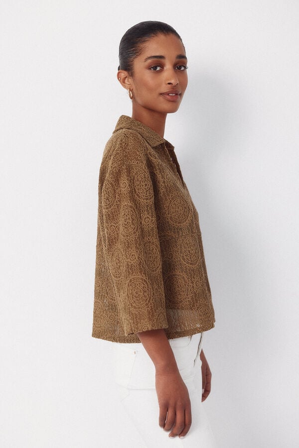 Cortefiel Embroidered rustic polo shirt Kaki