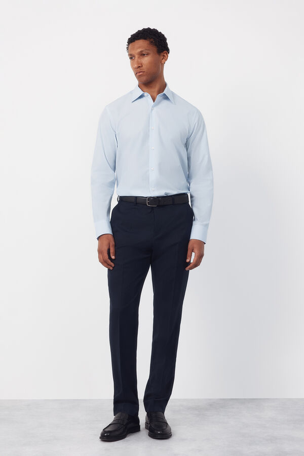 Cortefiel Plain tencel cotton dress shirt Blue