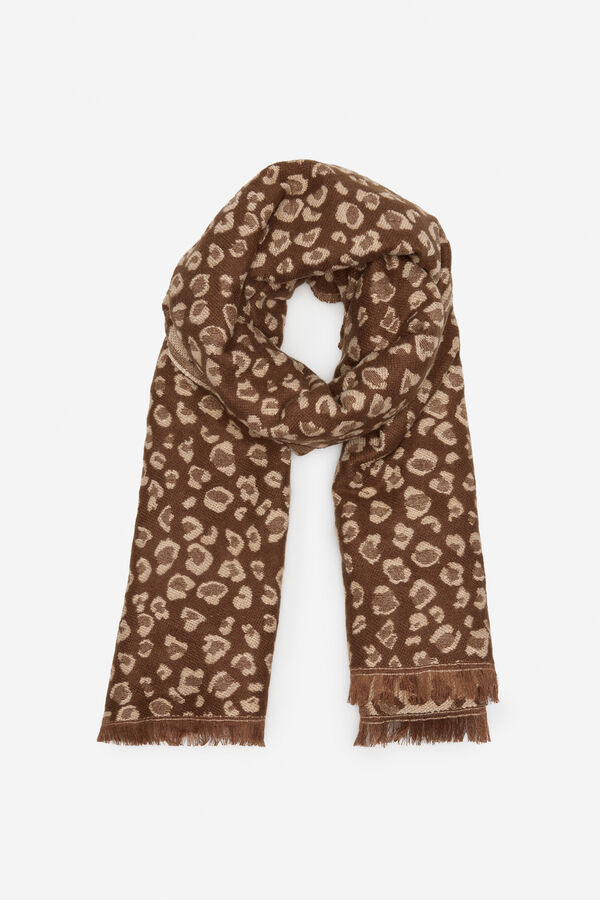 Cortefiel Fringe leopard scarf Printed brown