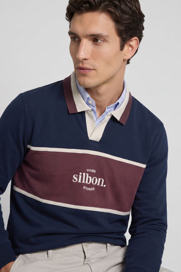 Silbon Relaxed fit polo stories sweatshirt Navy