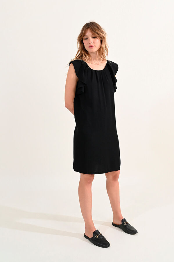 Cortefiel Dress with short butterfly sleeves with pleats Black