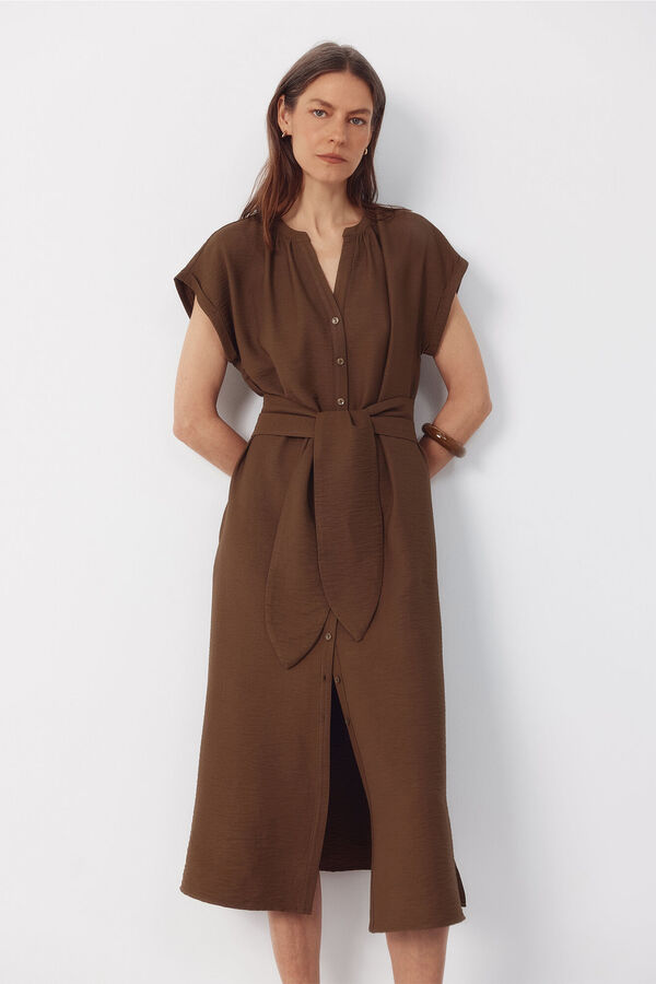 Cortefiel Printed belted dress Kaki