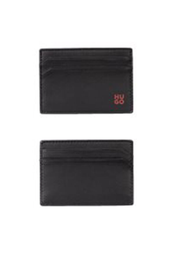 Cortefiel Nappa leather cardholder with stacked logo Black