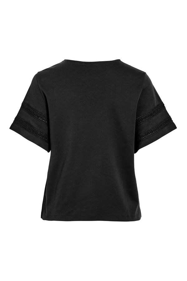 Vila organic cotton T-shirt with openwork Black