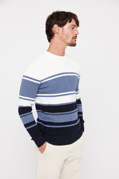 Cortefiel Striped cotton twisted-yarn jumper with crew neck Ivory