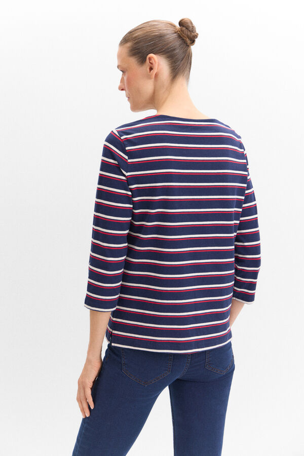 Cortefiel Essential boat neck T-shirt Printed blue