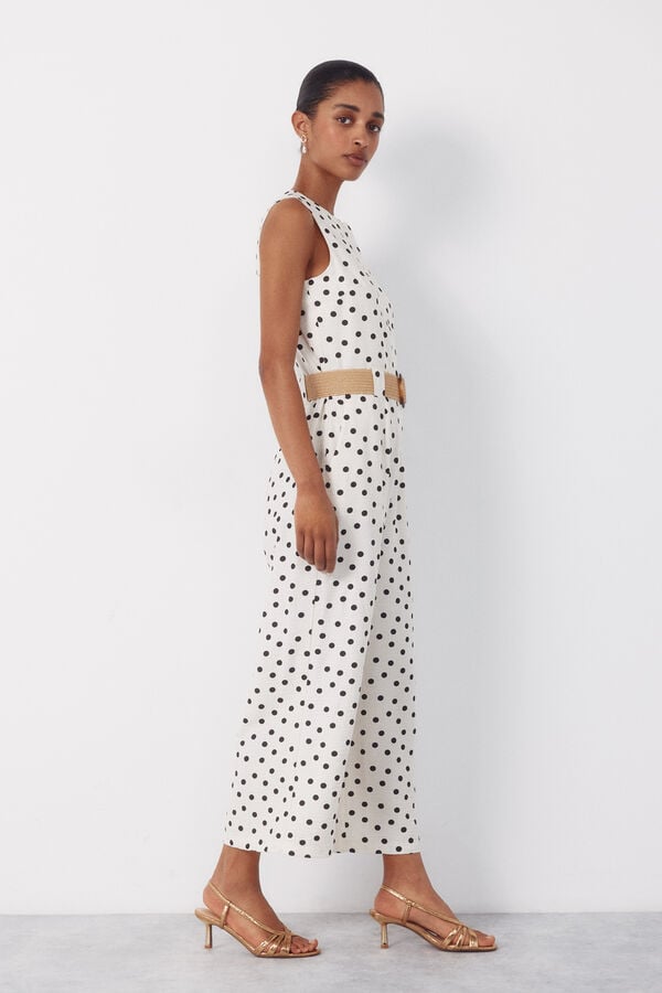 Cortefiel Belted jumpsuit Printed white