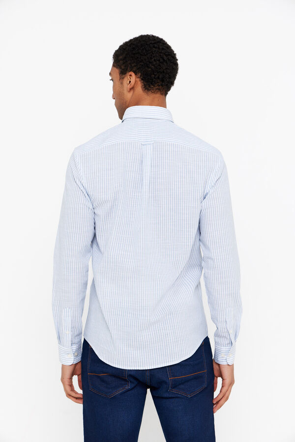 Cortefiel Striped slub cotton shirt Blue