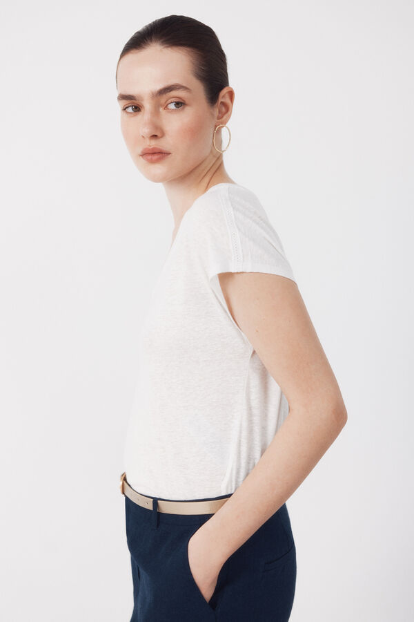 Cortefiel Linen neckline t-shirt with lurex White