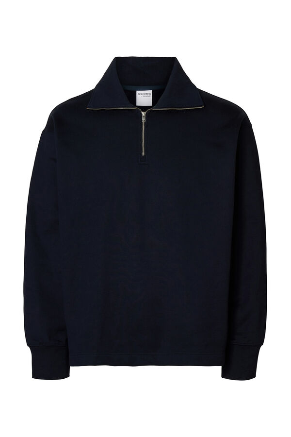 Selected Sweatshirt 100% algodão orgânico com meia fecho-éclair  Azul