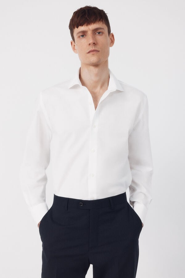 Cortefiel Slim fit easy-iron ottoman dress shirt White