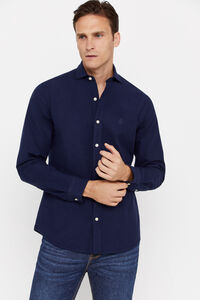 Cortefiel Slim fit plain Oxford shirt Navy