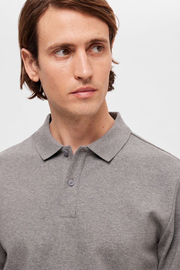 Cortefiel Long-sleeved recycled cotton polo shirt Grey