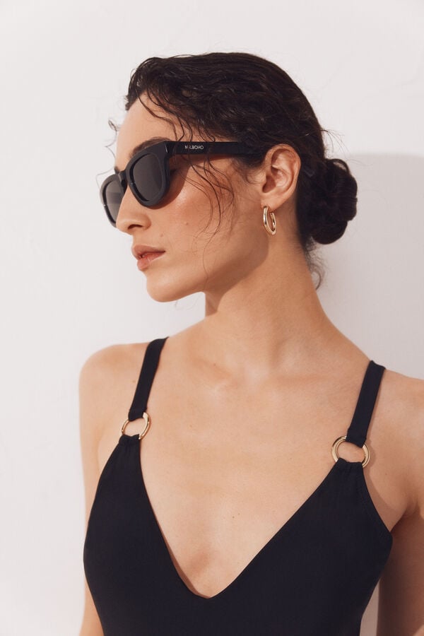 Cortefiel Shaping swimsuit with rings Black