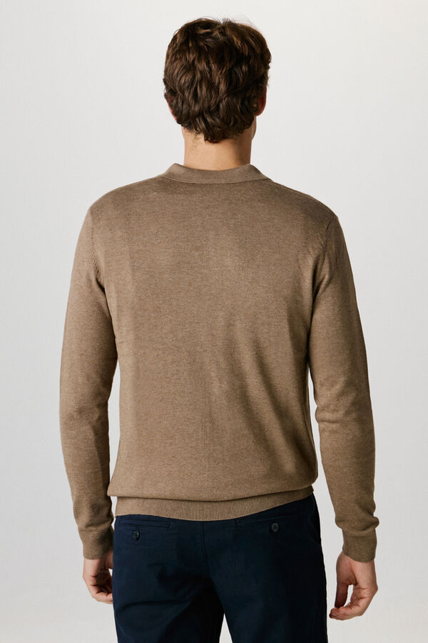 Selected Camisola polo 100% algodão com meia fecho-éclair . Castanho