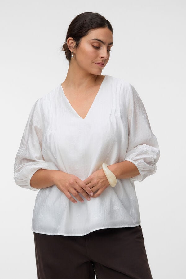 Vero Moda Curve Blusa fluida com manga a tr&ecirc;s quartos Branco