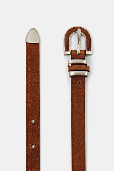 Cortefiel Narrow leather belt with metal tip Brown