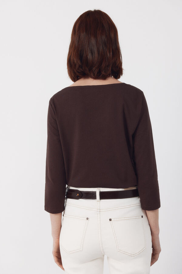 Cortefiel Essential boat neck t-shirt Dark brown