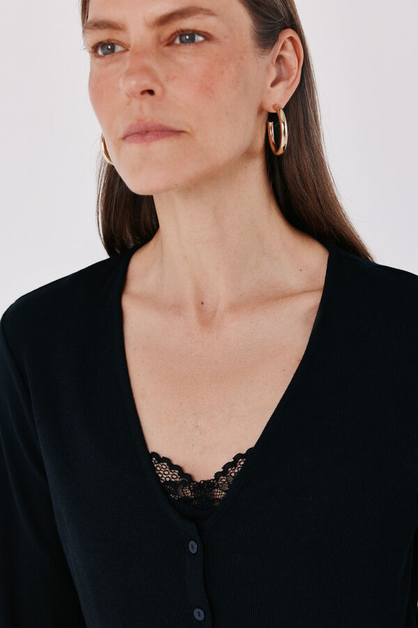 Cortefiel Lace detail double cardigan Black