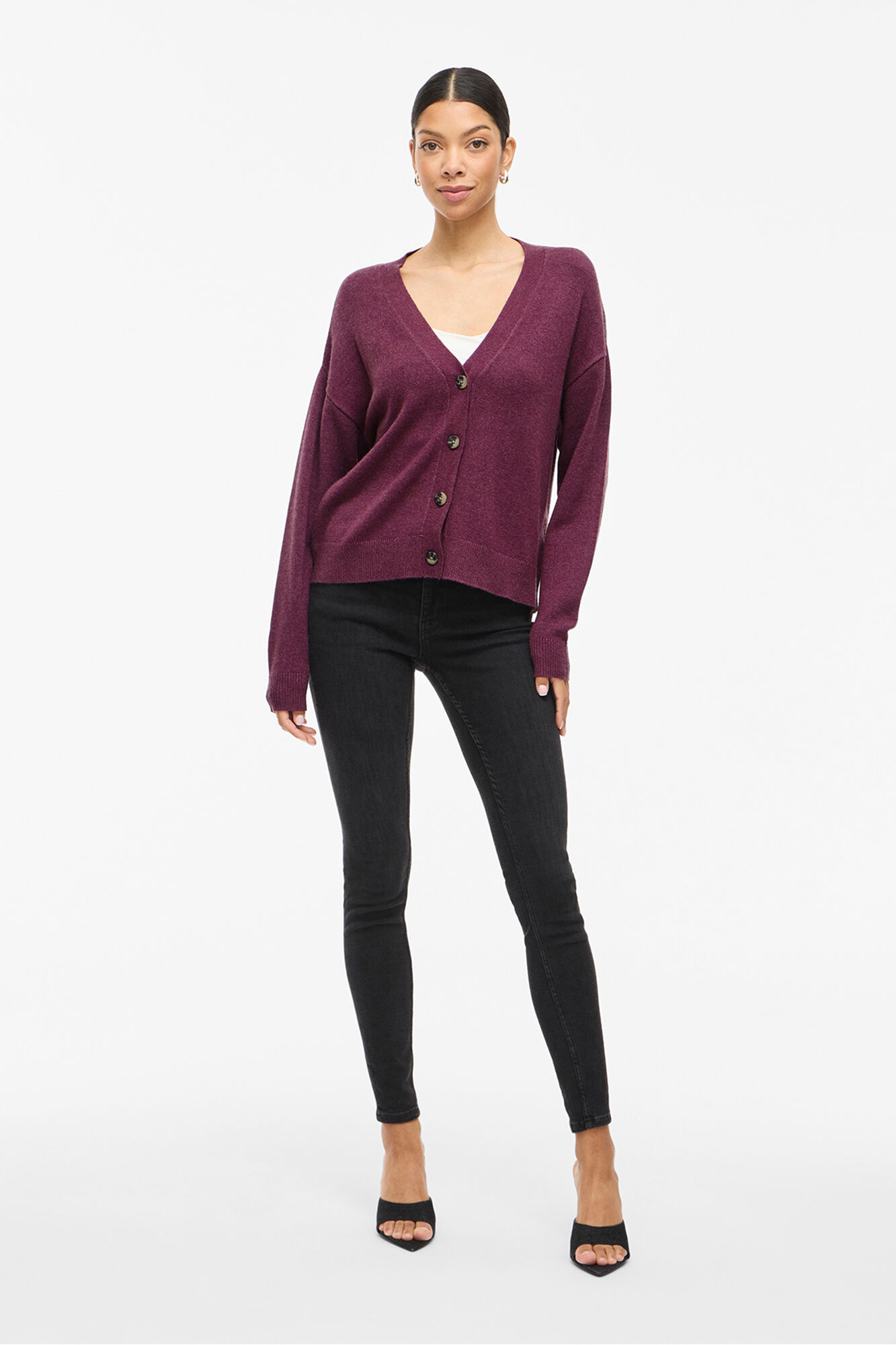 Vila Casaco de malha de malha com bot&otilde;es e viscose