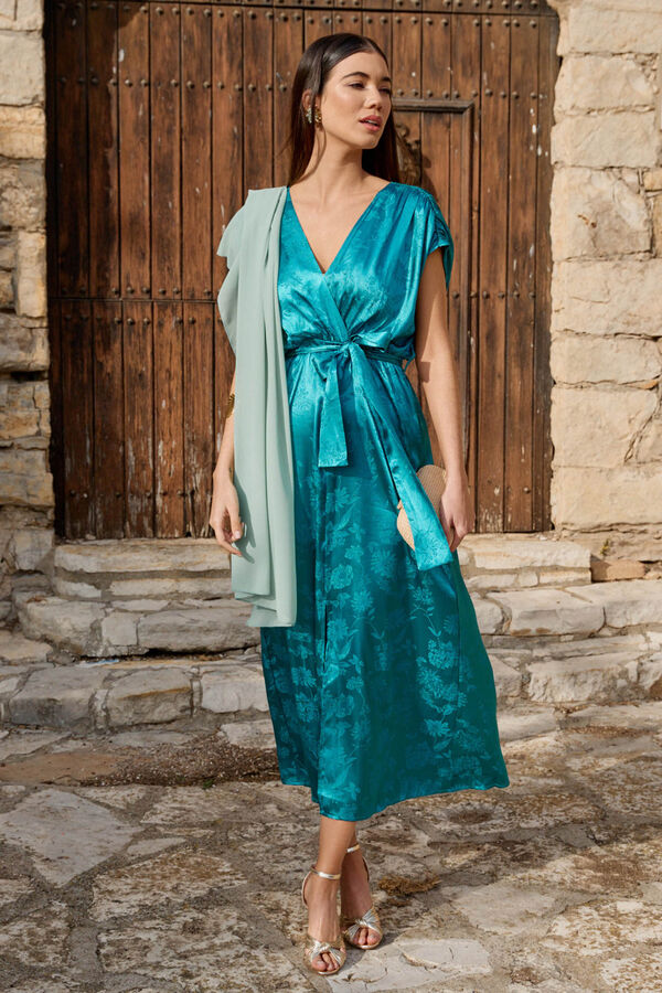 Cortefiel Long dress with tie Blue