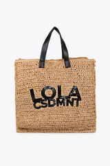 Lola Casademunt Bolsa efeito ráfia com logo brilhante Castanho