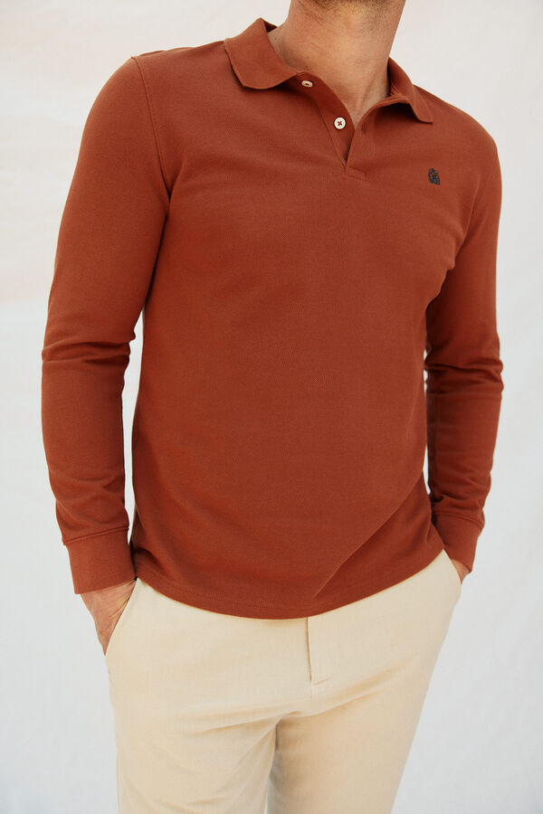Cortefiel Essential long-sleeved polo shirt Camel