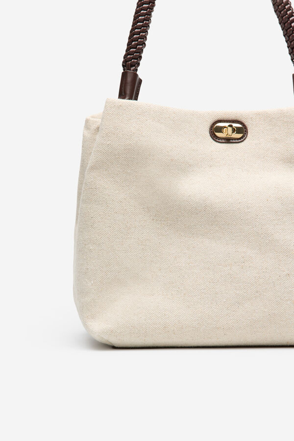 Cortefiel Bolso rafia asa trenzada Beige