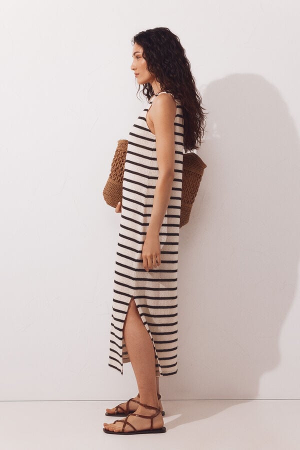 Cortefiel Vestido aspecto r&uacute;stico tirantes Negro