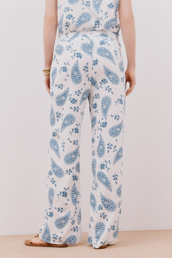 Cortefiel Printed wide-leg trousers White
