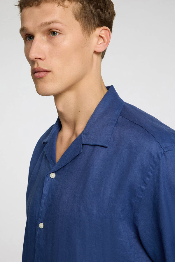 Selected Camisa manga curta 100% linho Azul