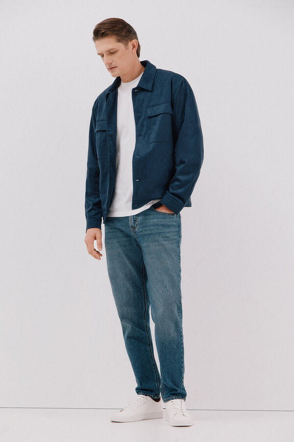 Cortefiel Faux leather overshirt Blue