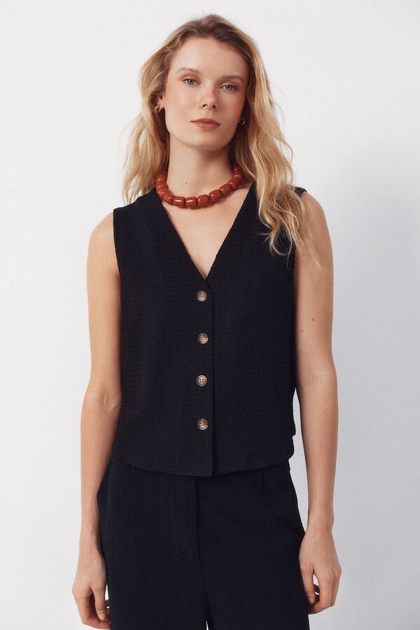 Cortefiel Structured jersey-knit vest Black