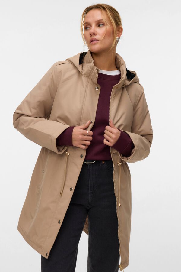 Vero Moda Sobretudo com capuz ajust&aacute;vel Castanho