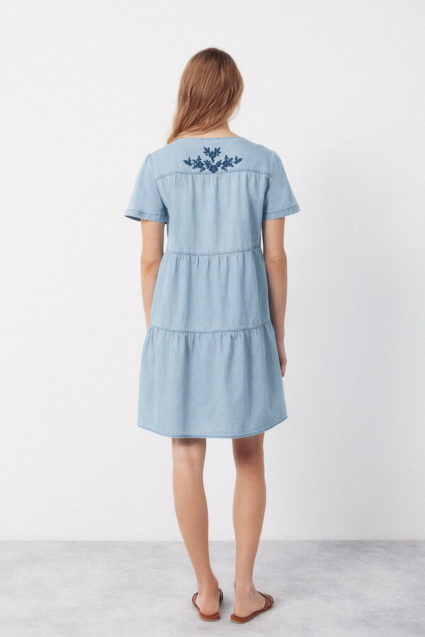 Cortefiel Embroidered denim dress Blue