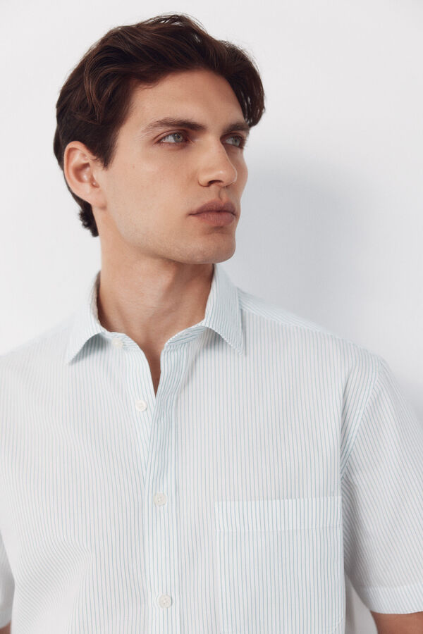 Cortefiel Striped short sleeve shirt Green