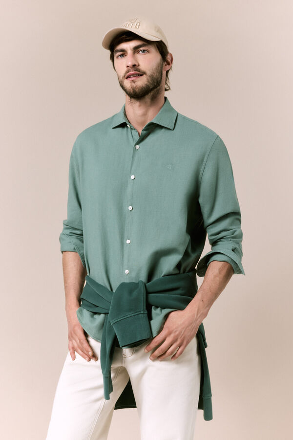 OOTO Camisa manga comprida em algod&atilde;o e linho Verde