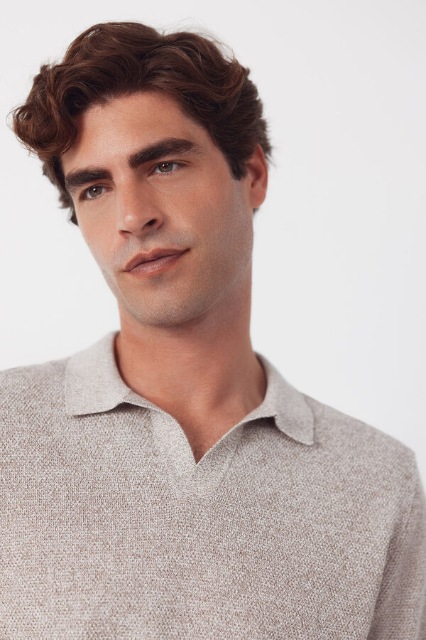 Cortefiel Torzal long sleeve polo shirt Beige